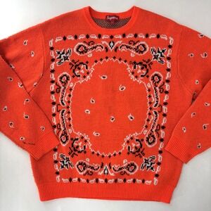 Supreme‎ Bandana Sweater Pullover Crewneck Orange Long Sleeve 2018 Large READ*